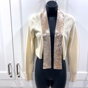 CHRISTOPHER FISCHER Ivory Cashmere Sequined Sweater Cardigan Sz XS